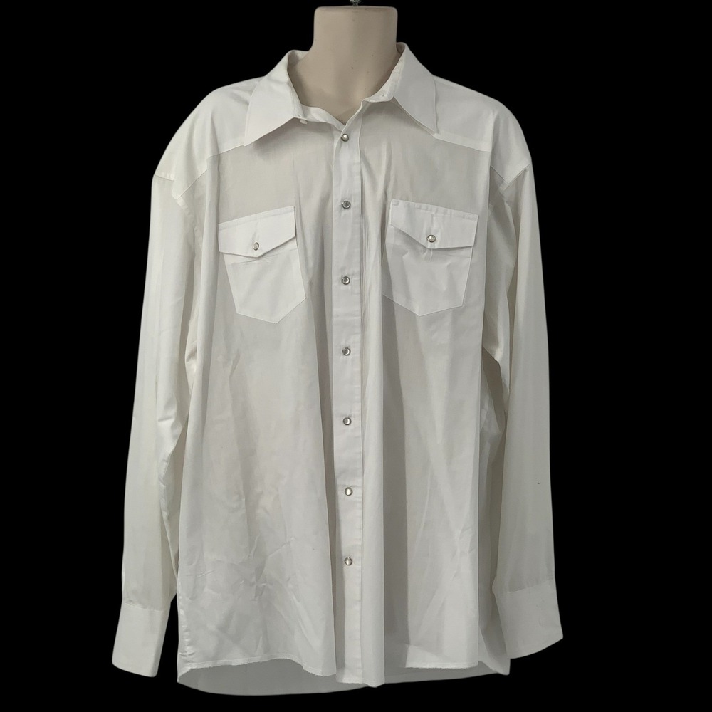 Wrangler Men's Long Sleeve White Western Pearl Snap Shirt Size 2XLT Tall - Picture 2 of 6